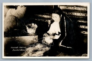 AMERICAN HOONAH INDIAN BASKET WEAVER ANTIQUE REAL PHOTO POSTCARD RPPC BATH ME