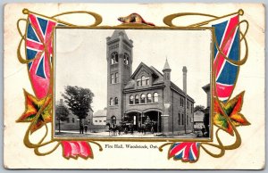 Postcard Woodstock Ontario c1905 Fire Hall Patriotic Border Oxford County