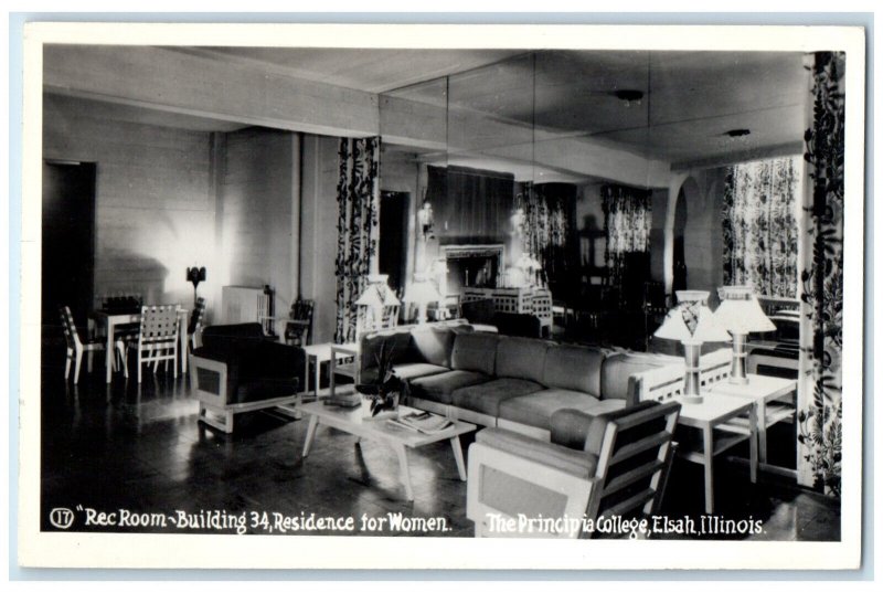 Elsah Illinois IL RPPC Photo Postcard Rec Room Bldg 34 Principia College c1940's