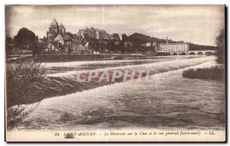 Postcard Old Saint Aignan The weir on the River Cher and the general view