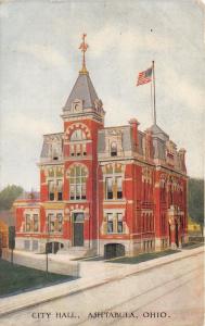 Ashtabula Ohio~City Hall~Windvane on Roof~1911 Postcard