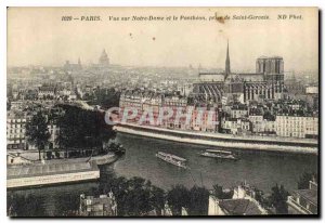 Postcard Old Paris view of Notre Dame and the Pantheon taken from Saint Gervais