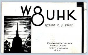 1963 Ham Radio QSL W8UHK Robert E. Alfred Charleston West Virginia WV Postcard