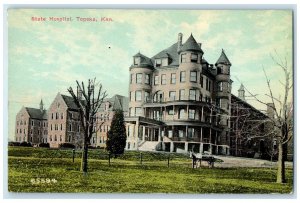 c1910's State Hospital Building Tower Horse carriage Topeka Kansas KS Postcard