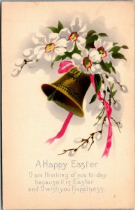 Vtg Happy Easter Thinking of You Pretty Flowers Bell Arrangement 1920s Postcard