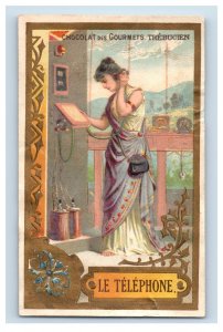 1870s-80s French Gourmet Chocolates Trebucien Lady On Telephone F155