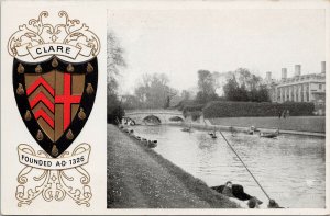 Clare Cambridge University Heraldic Shield UK Water Scene Embossed Postcard G23