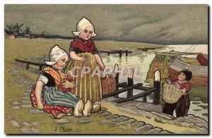 Old Postcard Fantasy Illustrator Child Wells Netherlands Fishing Pecheurs