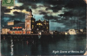 Night Scene at Venice California Vintage Postcard C069