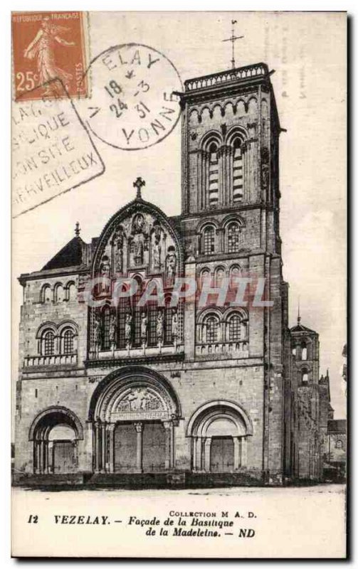 Old Postcard Vezelay Facade of the Church of the Madeleine