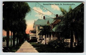 St. Petersburg Florida Postcard Second Street North Homes Palm Trees 1917 CT