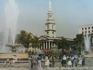 The Fountains Trafalgar Square Piccadilly London c1960s Vintage Postcard