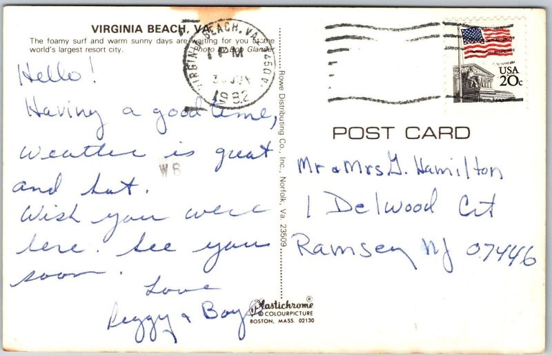1932 Virginia Beach Virginia Foamy Surf And Warm Sunny Bathing Posted Postcard