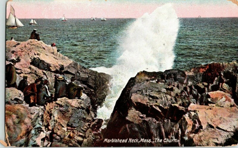 Marblehead Neck Mass Church Ocean Sailboat Divided Back Postcard Vintage UNP Vtg 