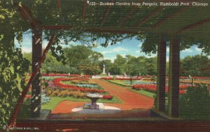 Vintage Postcard Sunken Garden From Pergola Humboldt Park Chicago Illinois ILL