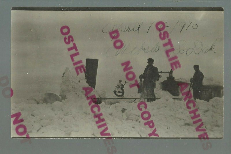Webster SOUTH DAKOTA RPPC 1910 TRAIN STUCK SNOW Engine nr Bristol Summit Waubay