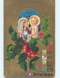 Pre-Linen christmas religious NATIVITY - MARY HOLDING BABY JESUS hk9985