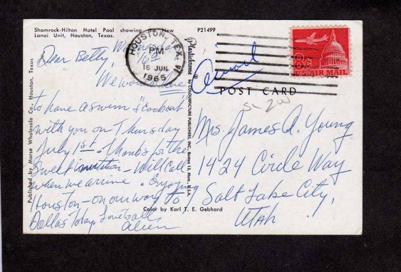 TX Shamrock Hilton Hotel Pool Houston Texas Postcard