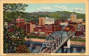 postcard Charleston WV - South Side Bridge and Business Center