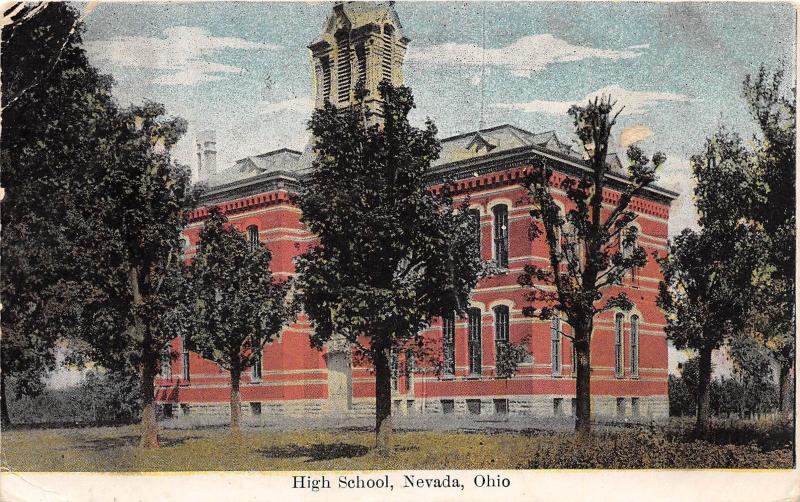 E15/ Nevada Ohio Postcard 1908 High School Building