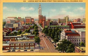 Ohio Columbus Looking West On Broad Street From Memorial Hall 1952 Curteich