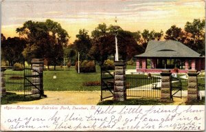 Cartão postal IL Decatur entrada para Fairview Park Gate UDB duplex cancelamento 1907 V30-