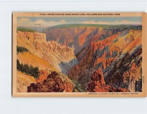 Postcard Grand Canyon From Grand View, Yellowstone National Park, Wyoming