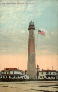 Atlantic City NJ Absecon Lighthouse c1910 Postcard Version #3 AMERICAN FLAG