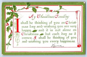 Christmas Postcard Greeting Message Holly Berries Seattle Washington WA 1912