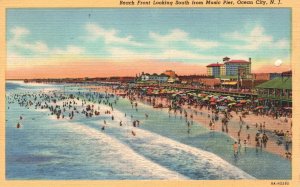 Vintage Postcard 1947 Beach Front Looking South From Music Pier Ocean City NJ