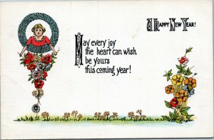 May every joy the heart can wish be yours this coming year! New Year postcard