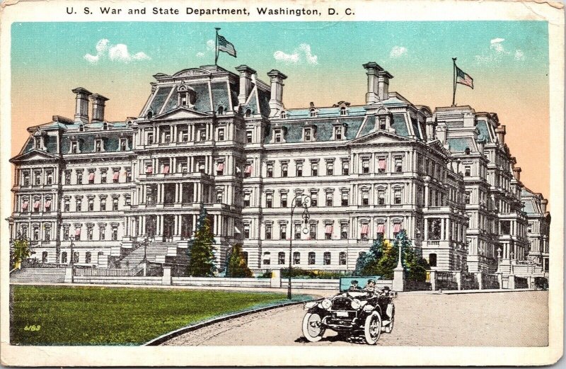 US War State Department Washington DC Street View American Flags UNP Postcard 