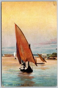 Postcard Cairo Egypt Nile Boats River Sail 1910s DB Aerial Sunset