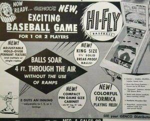 Hi-Fly Baseball Pinball Flyer Genco Original 1956 Pitch & Bat Arcade Art Promo