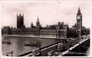 UK Westminster Bridge Houses Of Parliament London Vintage RPPC C015