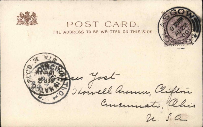 Raphael Tuck Glasgow Scotland Cathedral 1900 Cancel Vintage Postcard