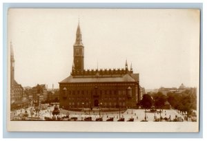 c1920's Copenhagen Denmark, View Of The Raadhuset Tower Clock PPC Photo Postcard