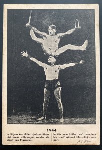 1944 Mint Holland Anti Fascist postcard WW2 Hitler Mussolini Acrobats Circus