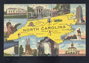 GREETINGS FROM NORTH CAROLINA NC STATE MAP VINTAGE LINEN POSTCARD