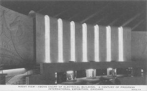 1933 Chicago World's Fair Electrical Bldg Court Night View  B&W Litho Po...