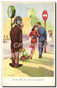 Old Postcard Fantasy Illustrator He made a poor head! Donkey Donkey