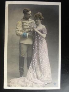 French Romance (1) Officer & Lady, GLAMOUR Hand Coloured RP c1905 by Star 110515