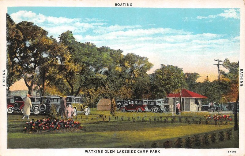 Watkins Glen, NY New York   LAKESIDE TOURIST CAMP PARK~Cars  ca1920's Postcard