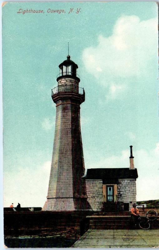 OSWEGO, NY New York    LIGHTHOUSE  Bicycle    c1910s      Postcard