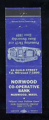 Norwood Co-Operative Bank Match Cover, Norwood, Massachusetts/MA, 1950's?