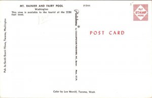 Mt Rainer Fairy Pool Washington WA Postcard UNP VTG Plastichrome Unused Vintage