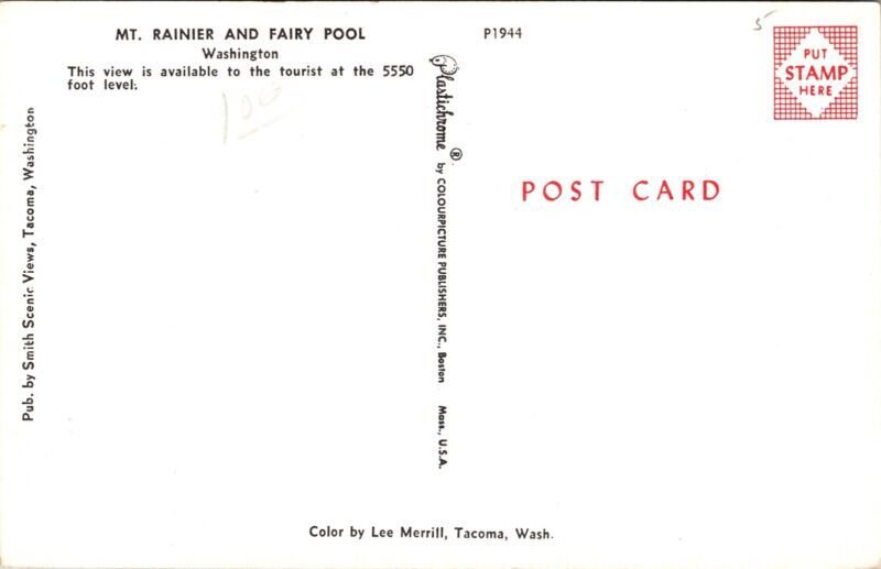 Mt Rainer Fairy Pool Washington WA Postcard UNP VTG Plastichrome Unused Vintage