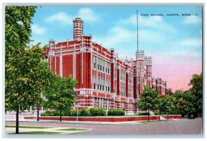 c1940 High School Exterior Building Field Road Austin Minnesota Vintage Postcard
