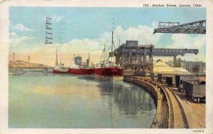 Steamer Loading Docks Harbor Lorain Ohio 1943 linen postcard