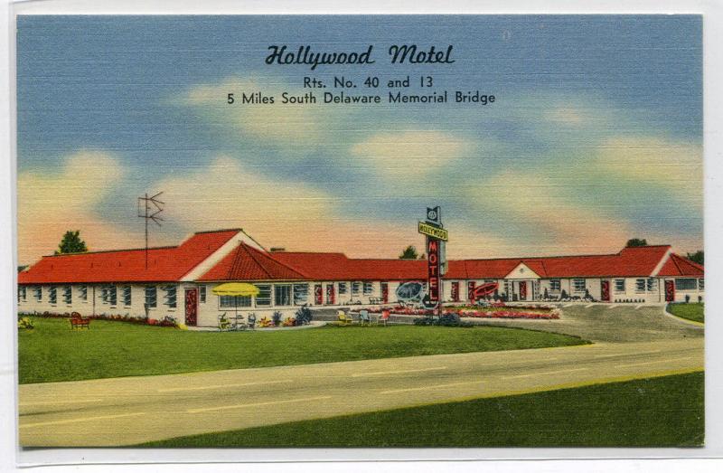 Hollywood Motel New Castle Delaware linen postcard